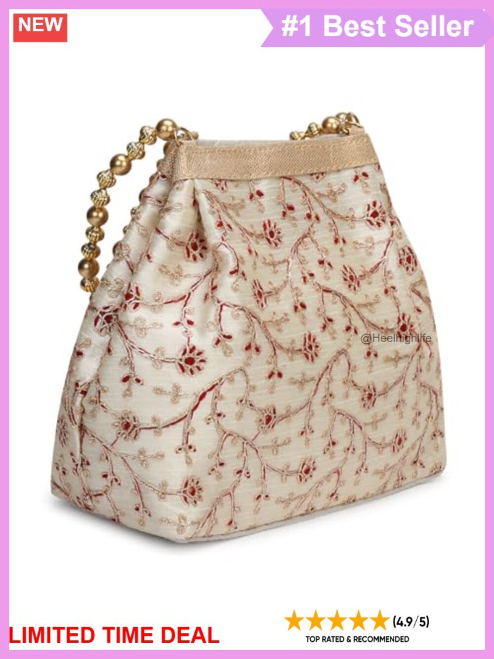Embroidered Ethnic Potli Evening Clutch Bag for Women Formal Party Handbag